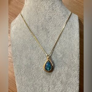 Italy (Italian) vintage 14k. 18” gold box chain and teardrop diamond/color opal